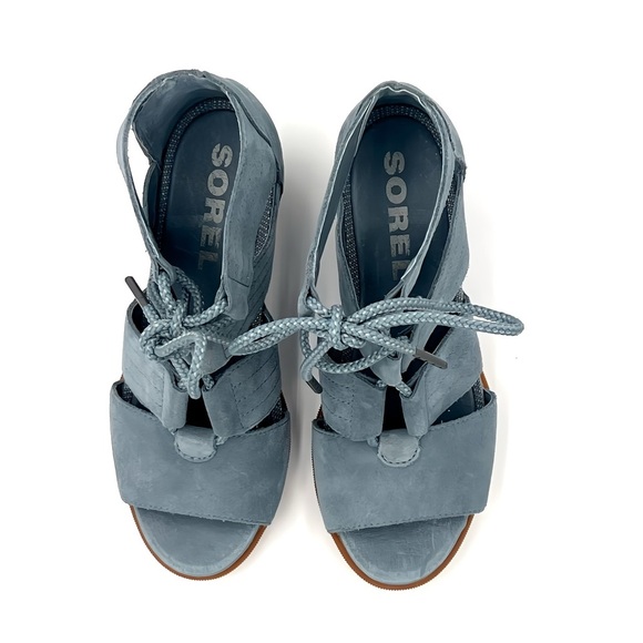 Sorel Joanie Il Lace Webbing Wedge Sandals Blue Nubuck Leather Size 8 New In Box - Picture 8 of 12